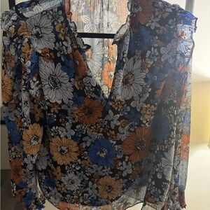Steve Madden Floral Blouse - Black, Blue, Orange
